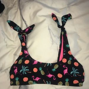 Black bikini w/ tropical print. M top, L bottoms.